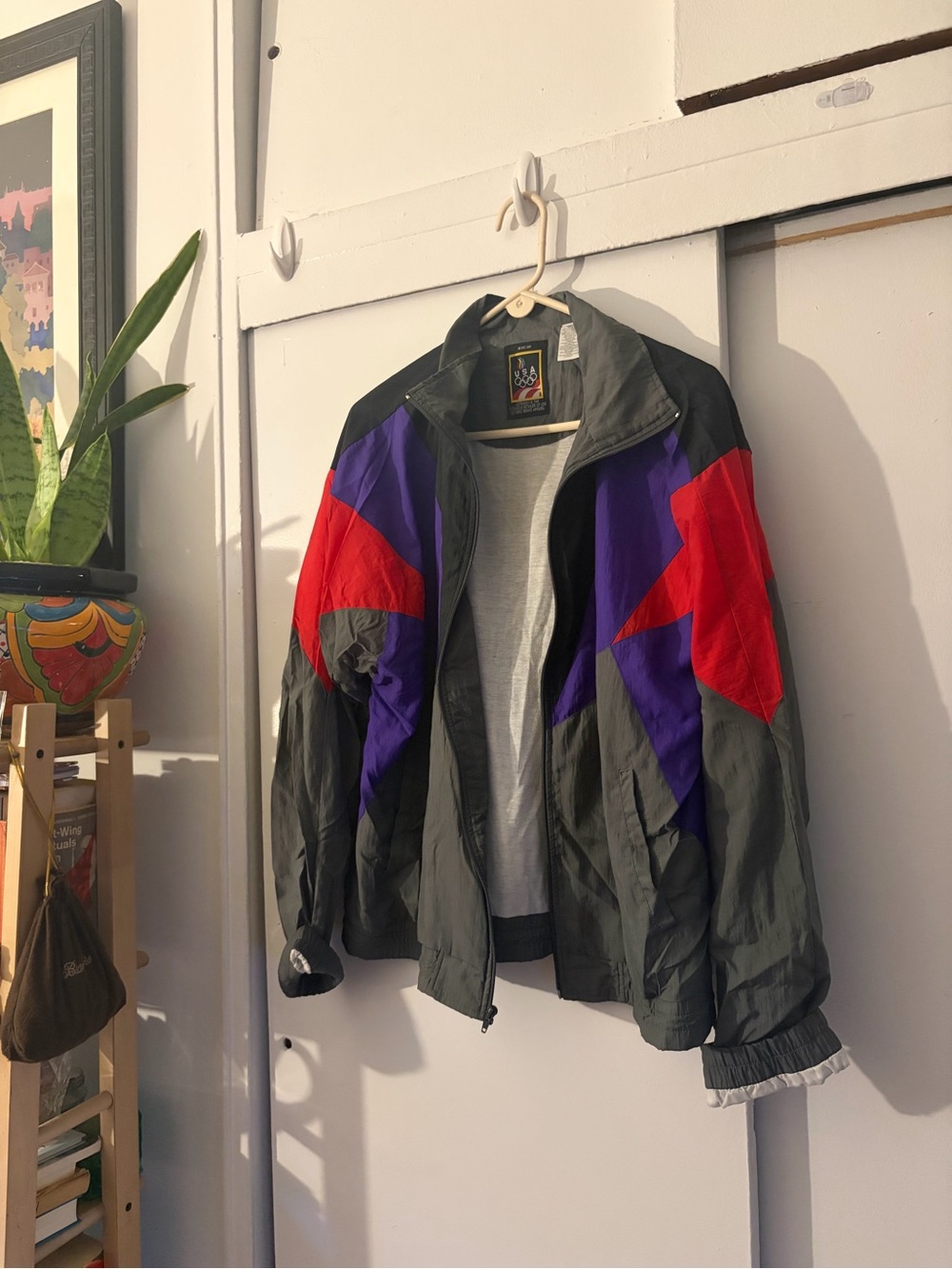 jcpenney Gray Windbreaker Jacket with Red & Purple Panels